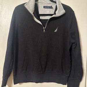 Nautica Black and Gray Zip Up Sweater with High Collar